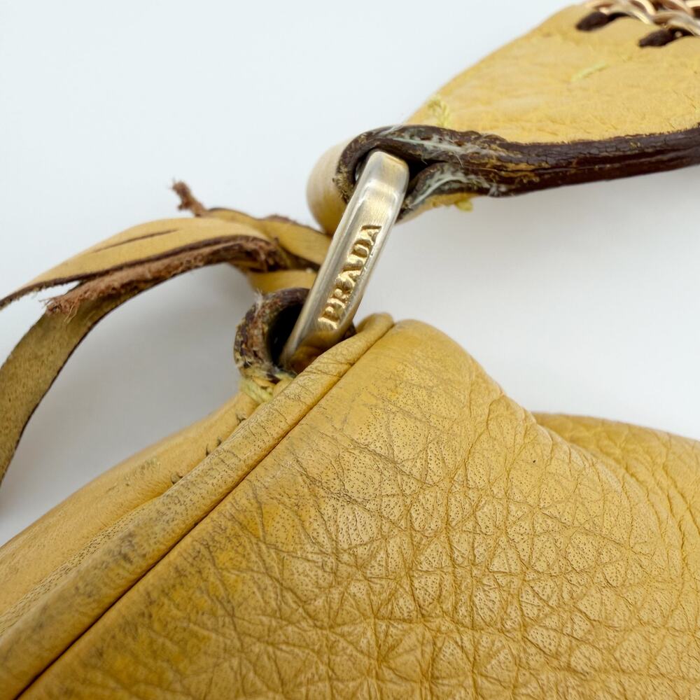 Prada Vintage Ginestra Yellow Vitello Leather Chain Bag Turn-Lock Archive Find - Picture 10 of 13